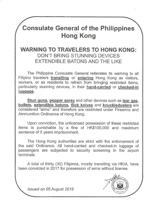 2 hkpcg advisory on travelling with weapons