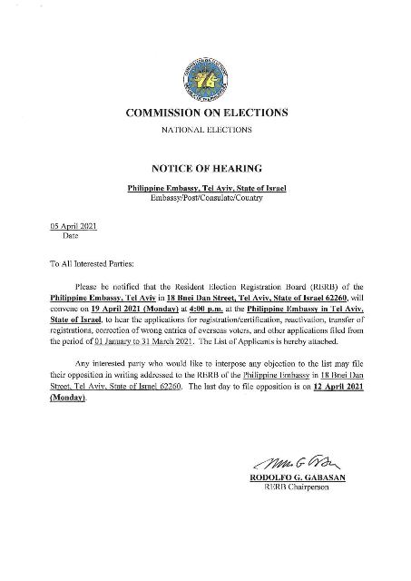 NOTICE OF HEARING