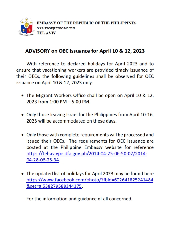 Advisory OEC Issuance for April 2023 001